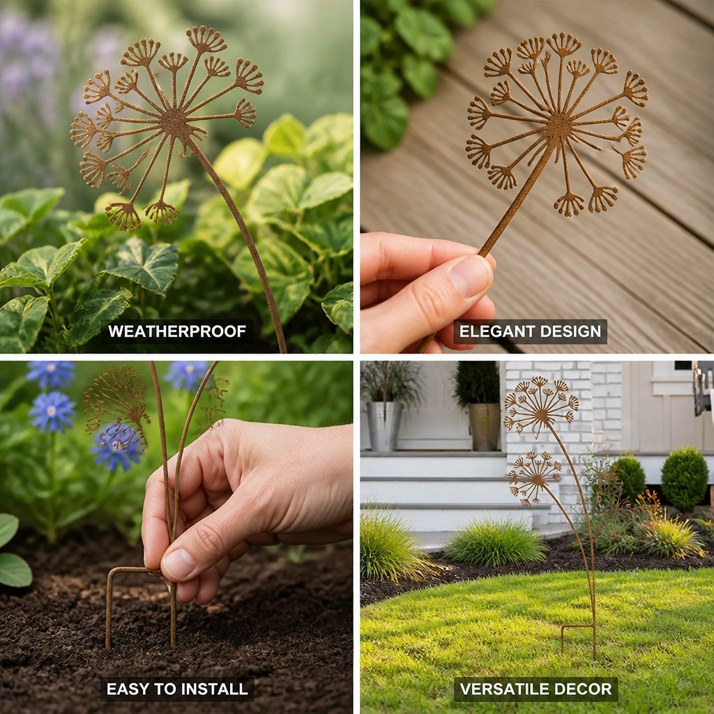 Weatherproof Powder-Coated Metal Garden Stake (Flower Design)