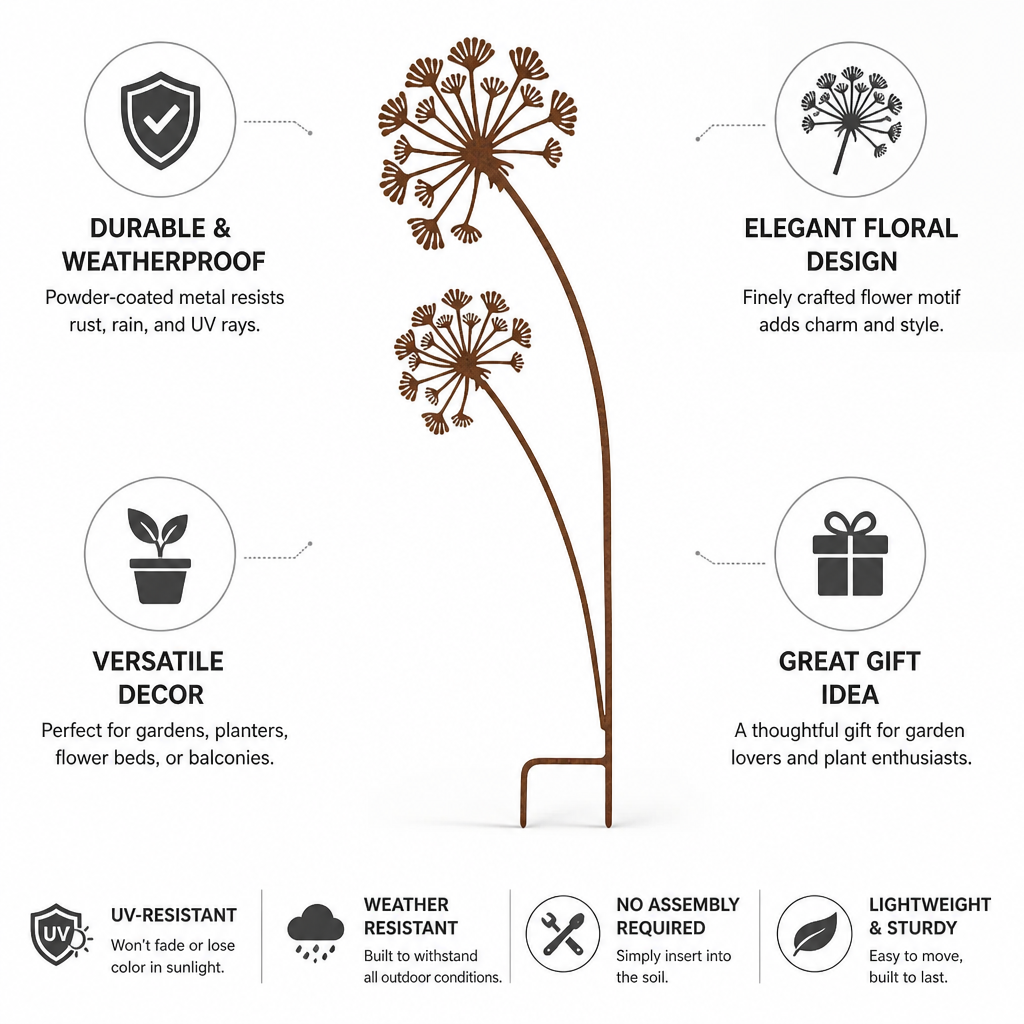 Weatherproof Powder-Coated Metal Garden Stake (Flower Design)