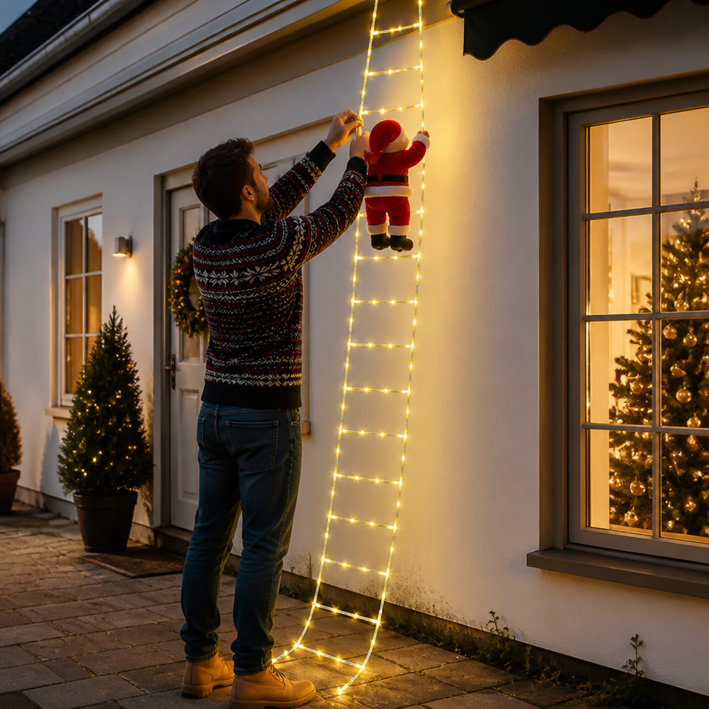 Weatherproof Warm White LED Climbing Santa Decoration