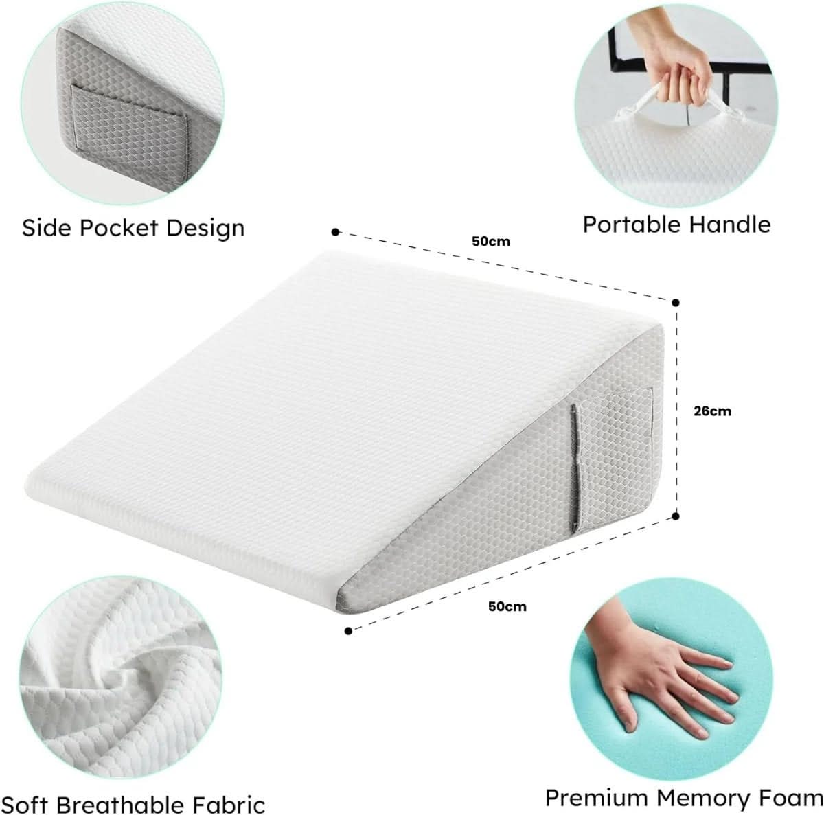 Wedge Pillow Memory Foam Non-Slip Base Washable Cover