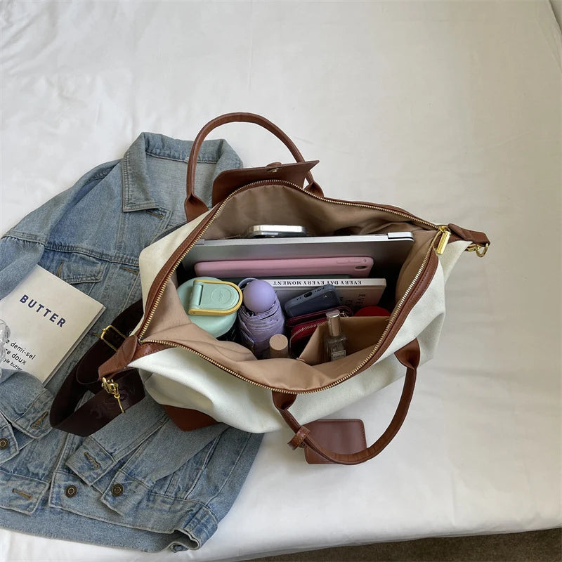 Weekender Bag Canvas With Organizer Pockets & Adjustable Strap
