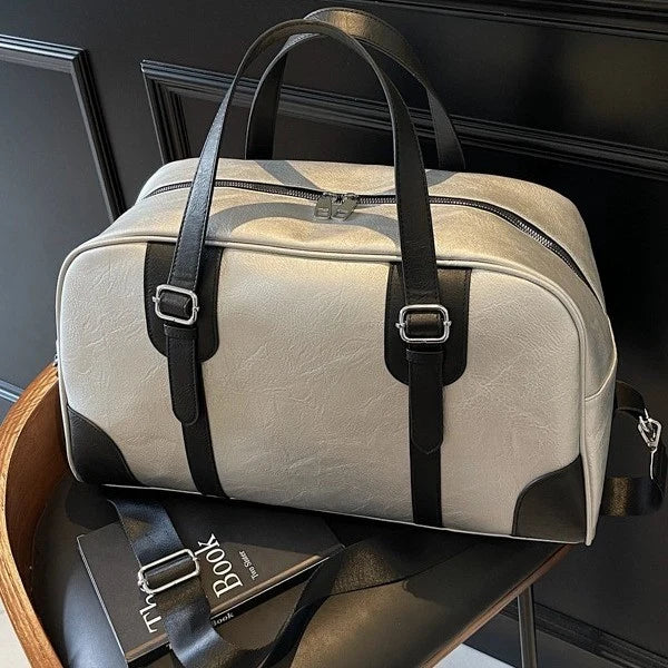 Weekender Duffel Bag Leather Multiple Compartments Adjustable Shoulder Strap