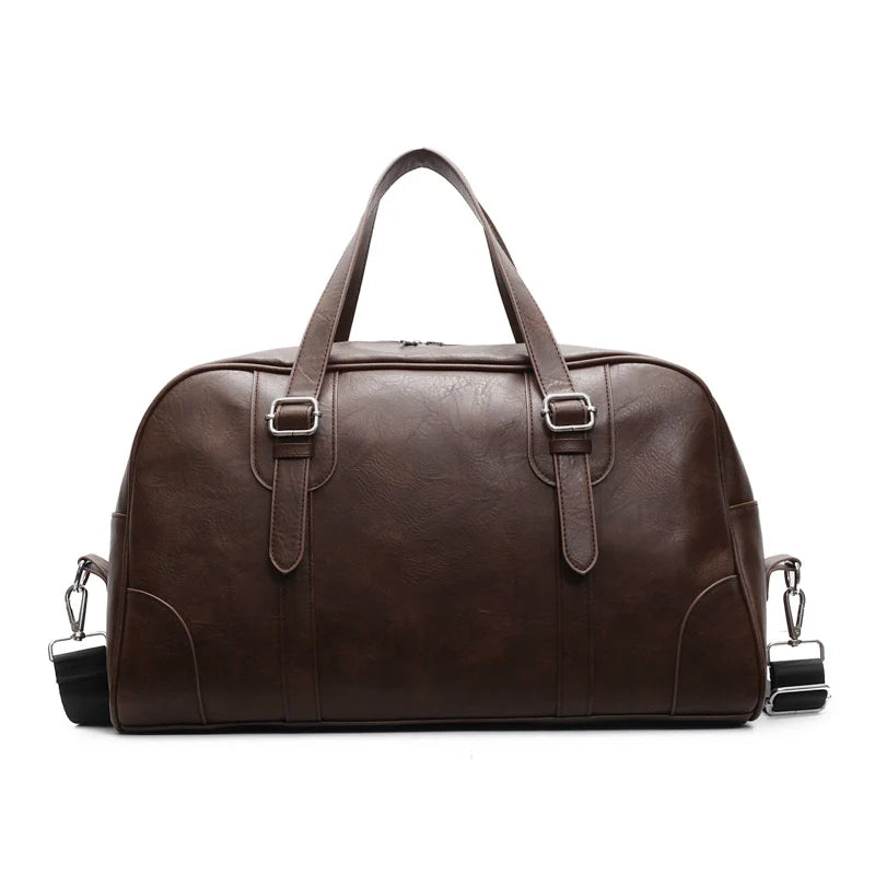 Weekender Duffel Bag Leather Multiple Compartments Adjustable Shoulder Strap