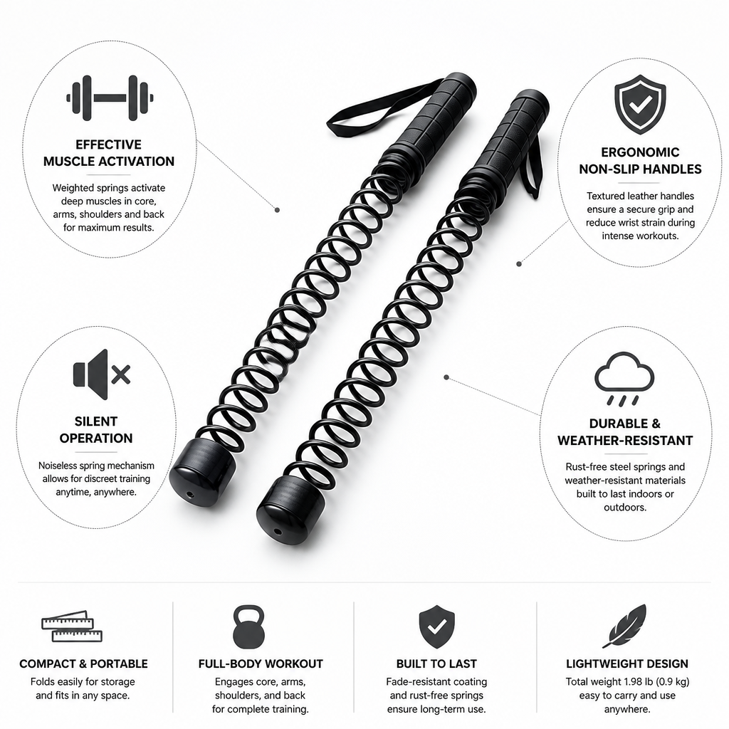 Weighted Spring Training Rope With Non-Slip Leather Handles (Set of 2)