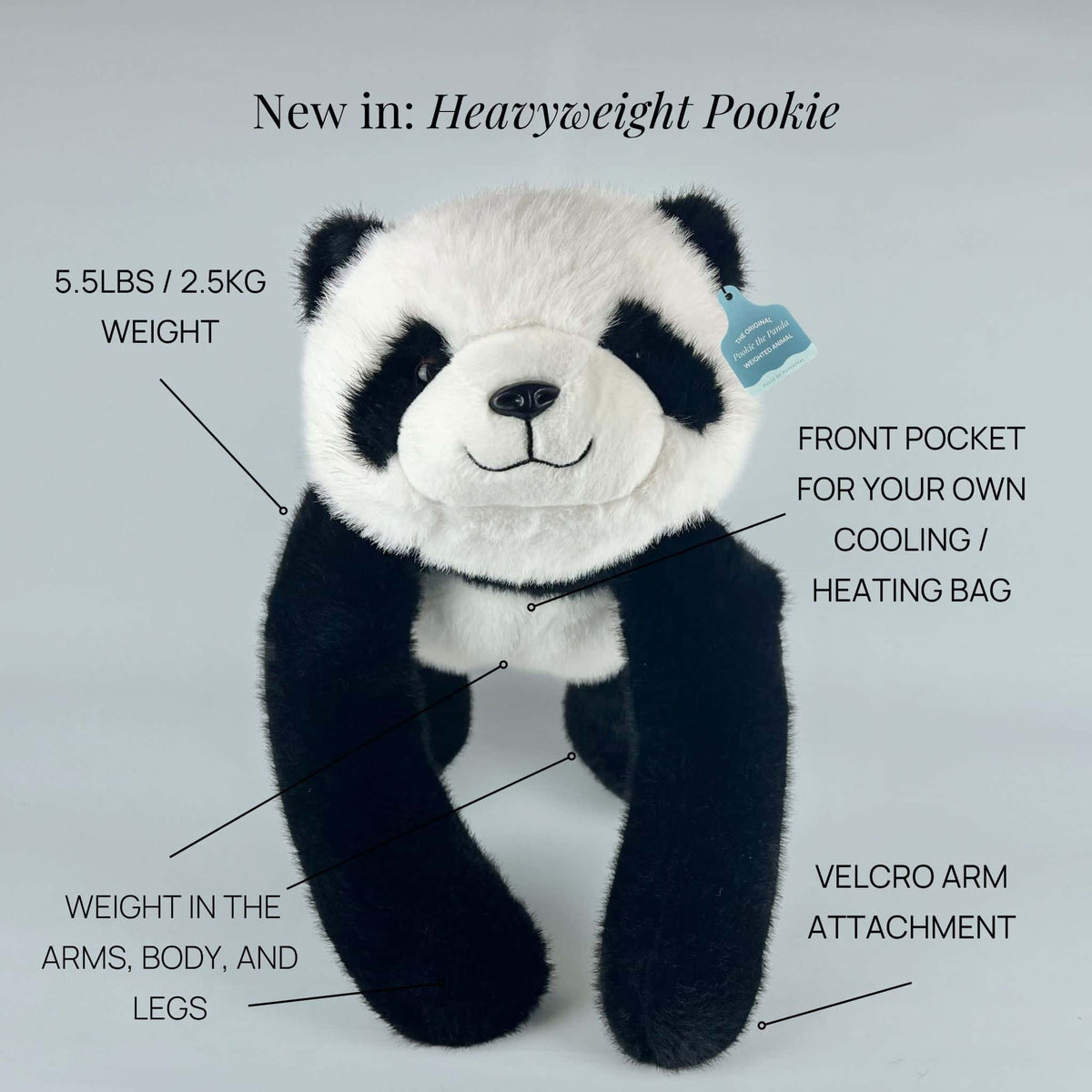 Weighted Stuffed Panda Extra-Long Hugging Arms 2.2 or 5.5 lb