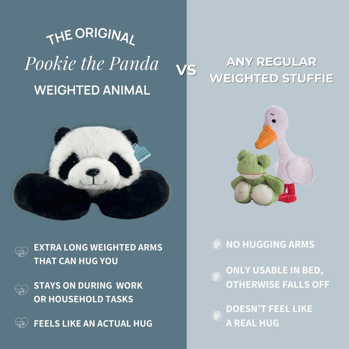 Weighted Stuffed Panda Extra-Long Hugging Arms 2.2 or 5.5 lb