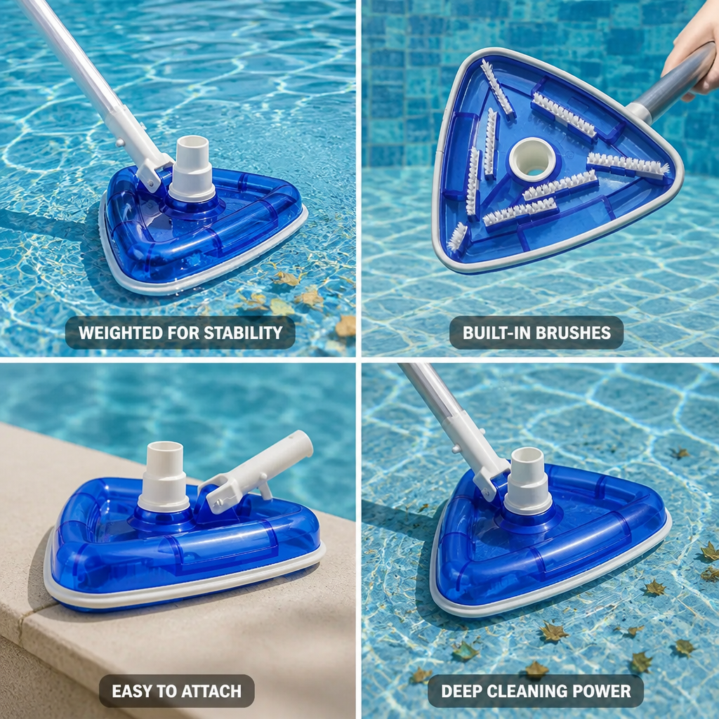 Weighted Triangular Vacuum Head With Built-In Brushes (Universal Pole Fit)