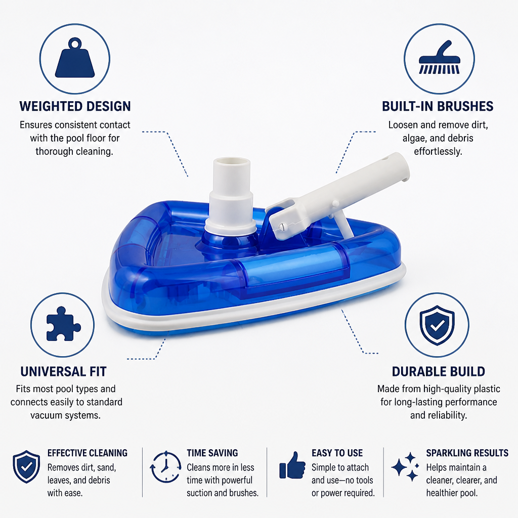 Weighted Triangular Vacuum Head With Built-In Brushes (Universal Pole Fit)