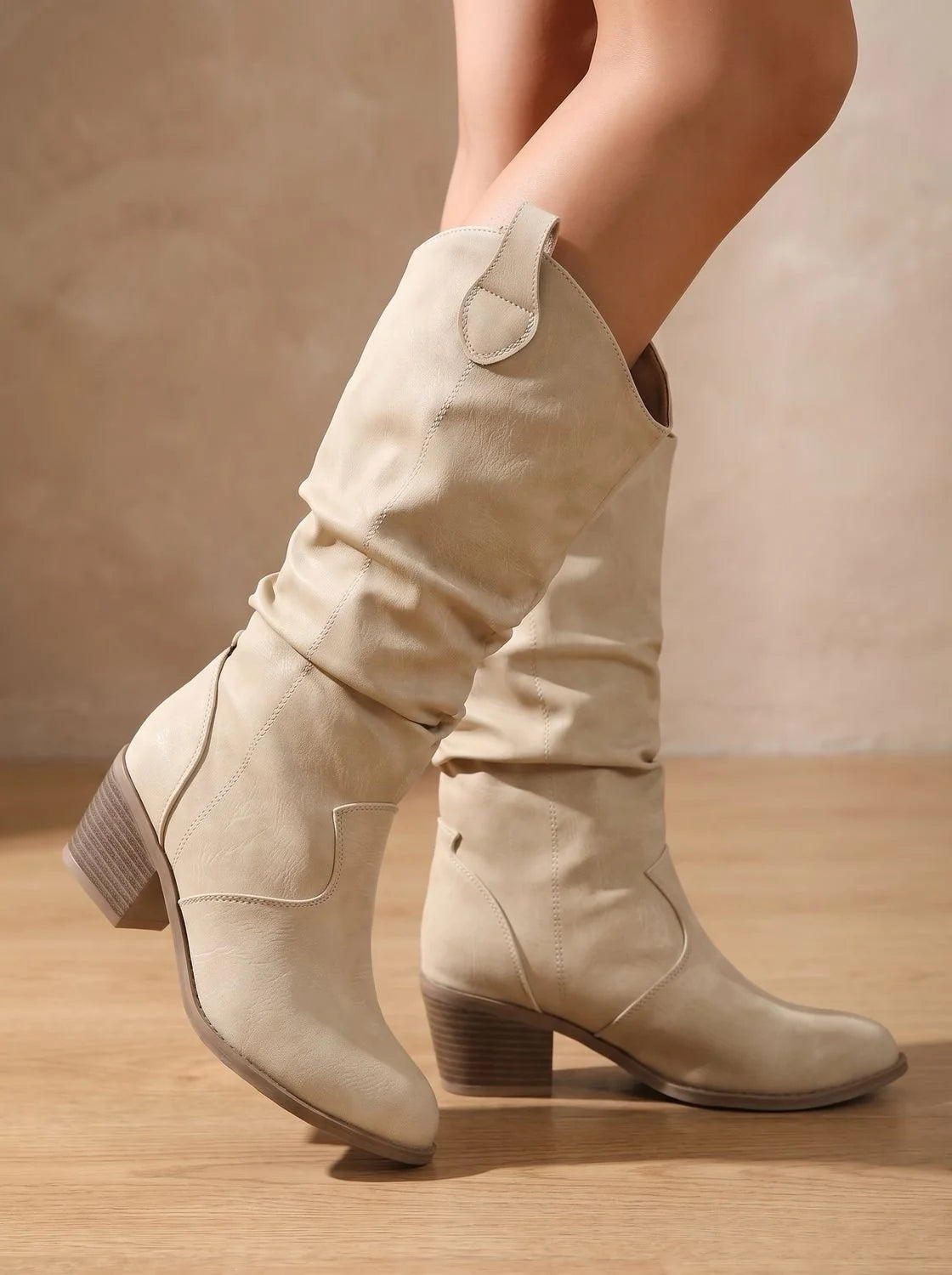 Western Boots Knee-High Wide-Calf Pull-On