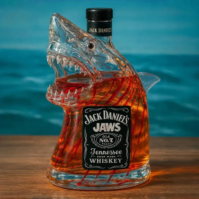 Whiskey Bottle Shark Head Design Lead-Free Glass