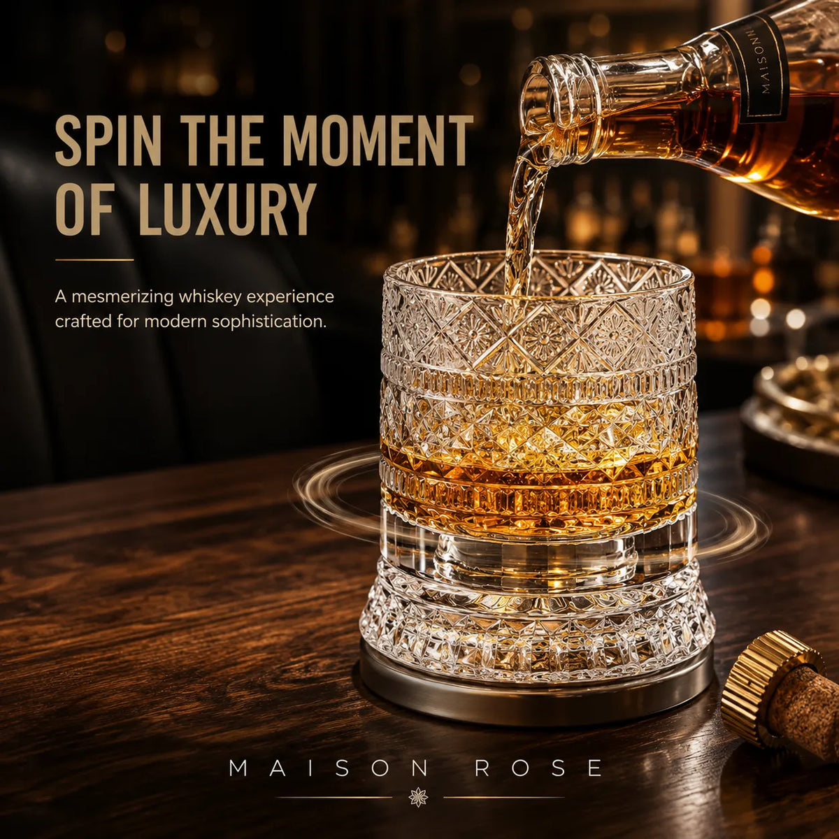 Whiskey Glass Lead-Free Crystal 360° Rotating Base Diamond-Cut Design
