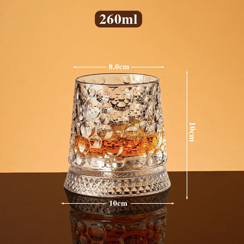 Whiskey Glass Lead-Free Crystal 360° Rotating Base Diamond-Cut Design