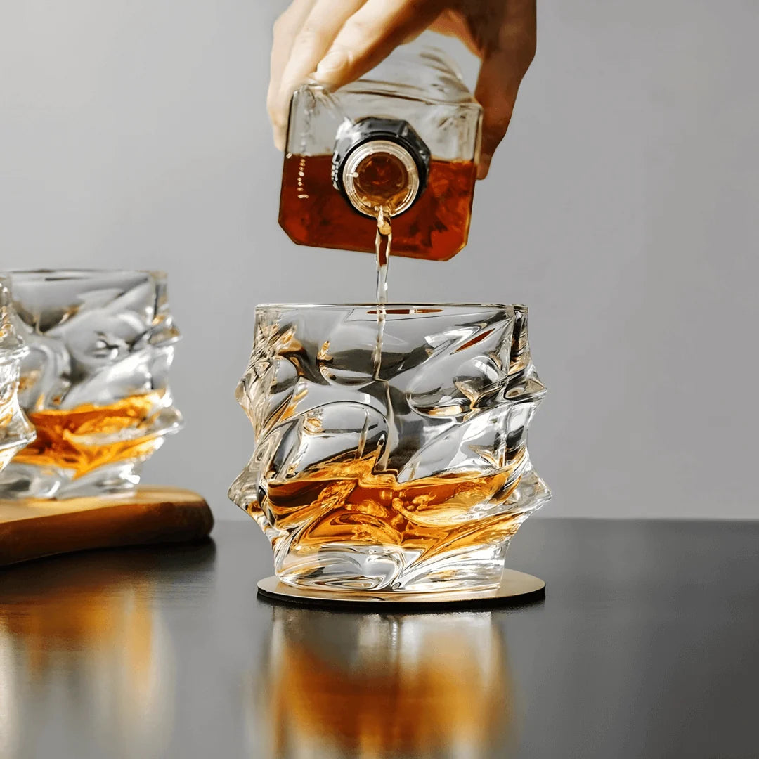 Whiskey Glasses Crystal Wave Texture Secure Grip