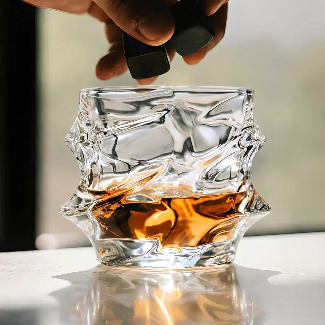 Whiskey Glasses Crystal Wave Texture Secure Grip