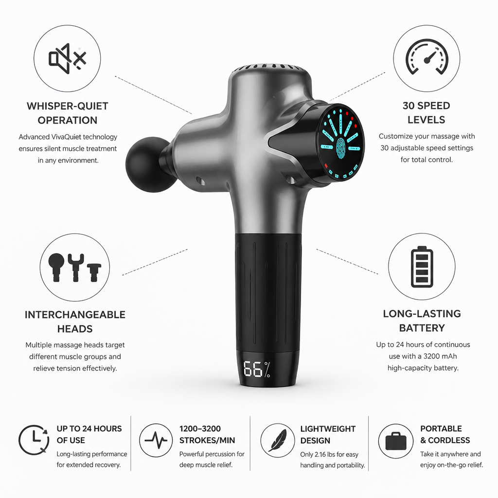 Whisper-Quiet Cordless Massage Gun (30 Speeds)