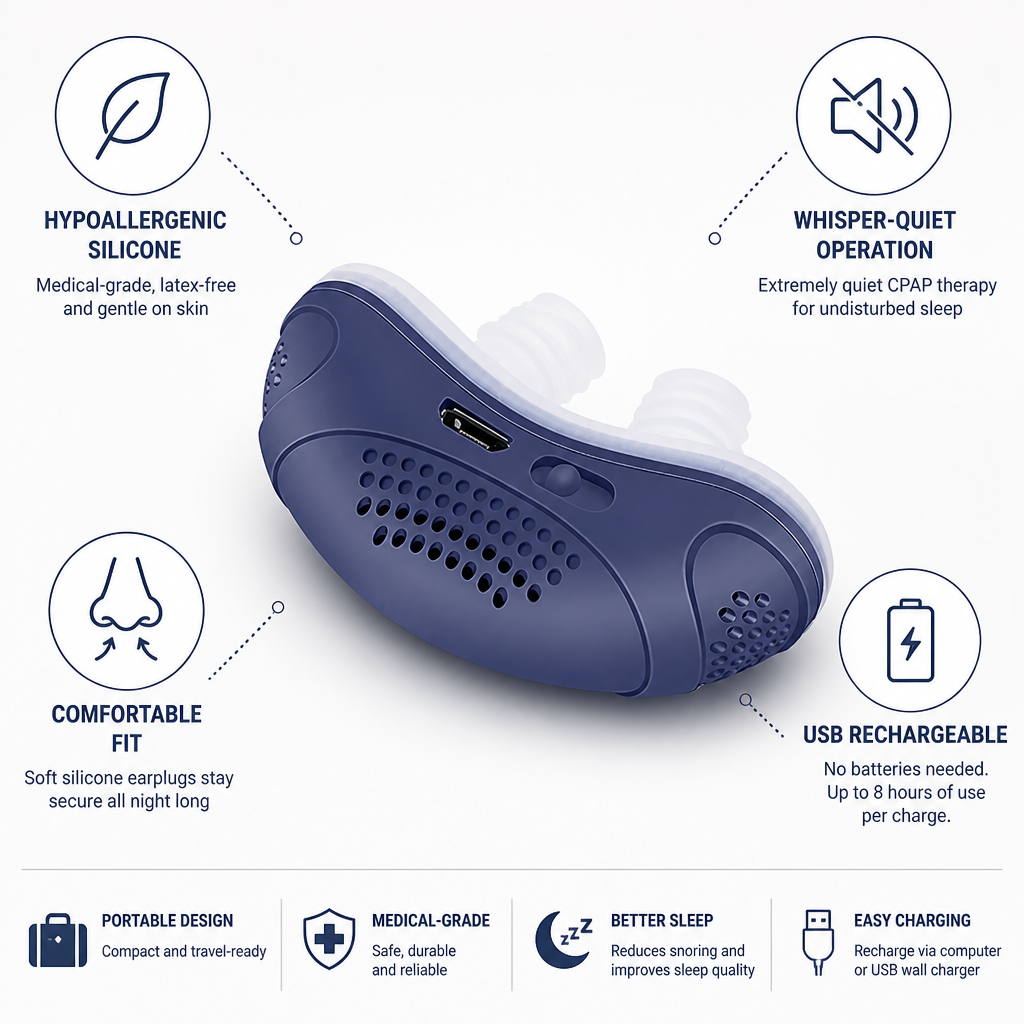 Whisper-Quiet Medical-Grade Silicone Maskless Micro CPAP