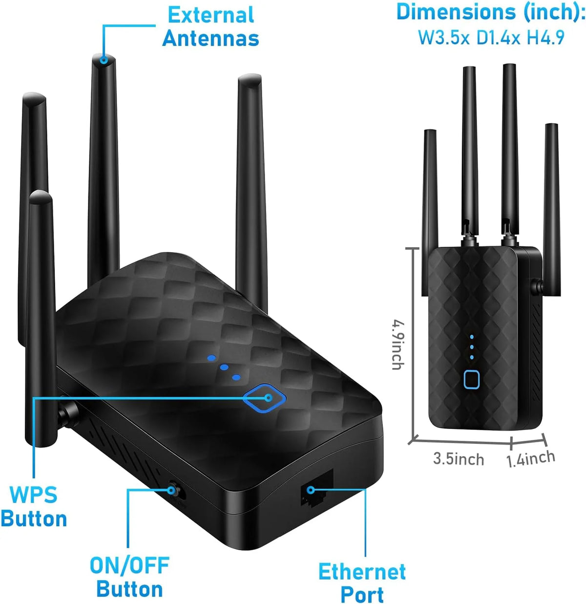 WiFi Extender 1200Mbps Four Antennas Repeater & Access Point Modes