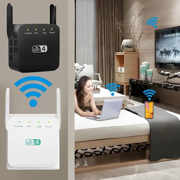 WiFi Range Extender Dual High-Gain Antennas & Plug-And-Play