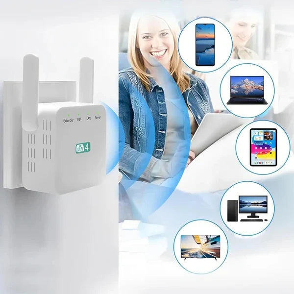 WiFi Range Extender Dual High-Gain Antennas & Plug-And-Play
