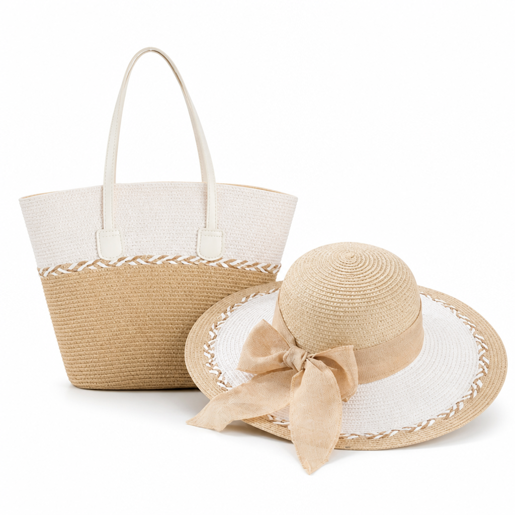 Wide-Brim UV-Protective Sun Hat & Beach Tote