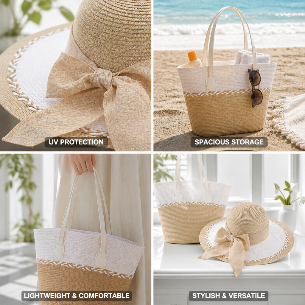 Wide-Brim UV-Protective Sun Hat & Beach Tote