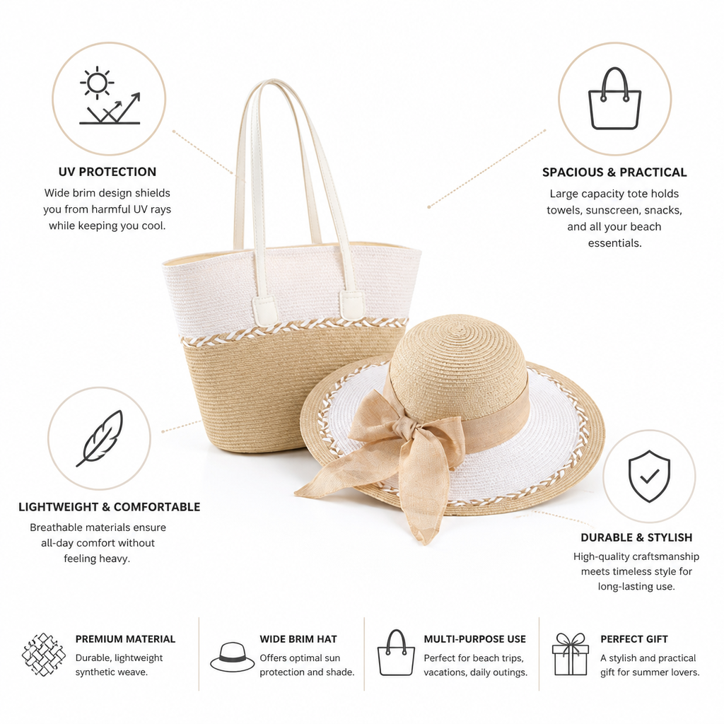 Wide-Brim UV-Protective Sun Hat & Beach Tote