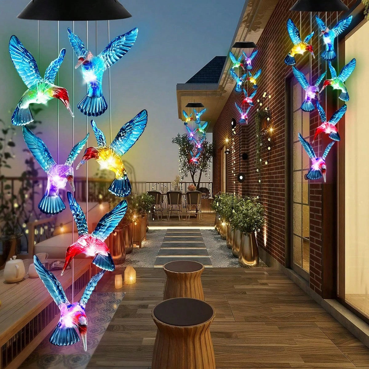 Wind Chime Light Solar Color-Changing Hummingbird Bulbs