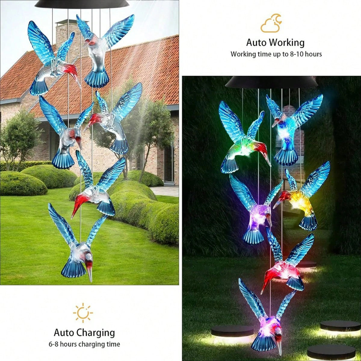 Wind Chime Light Solar Color-Changing Hummingbird Bulbs