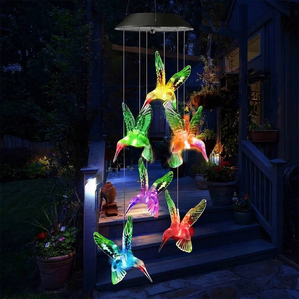 Wind Chime Solar Color-Changing Glass & Iron 25 Inch
