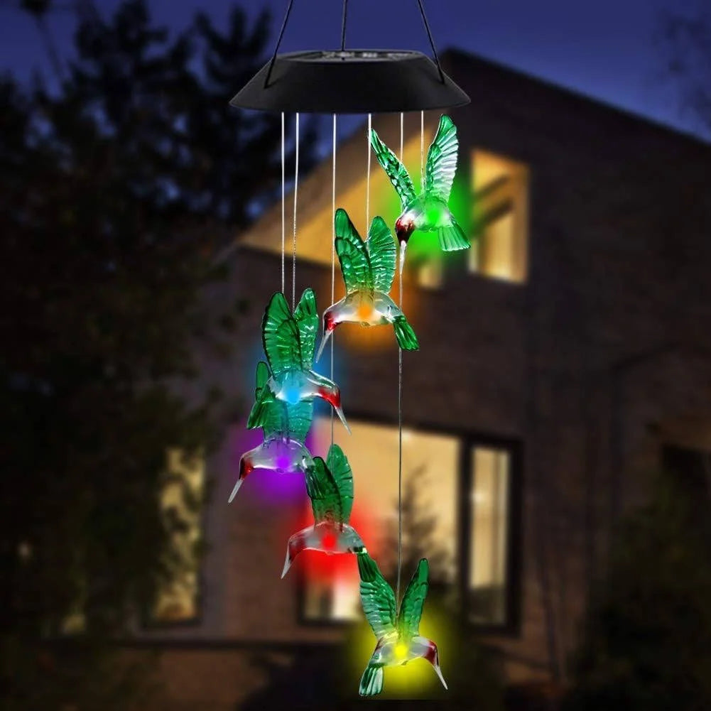 Wind Chime Solar Color-Changing Glass & Iron 25 Inch