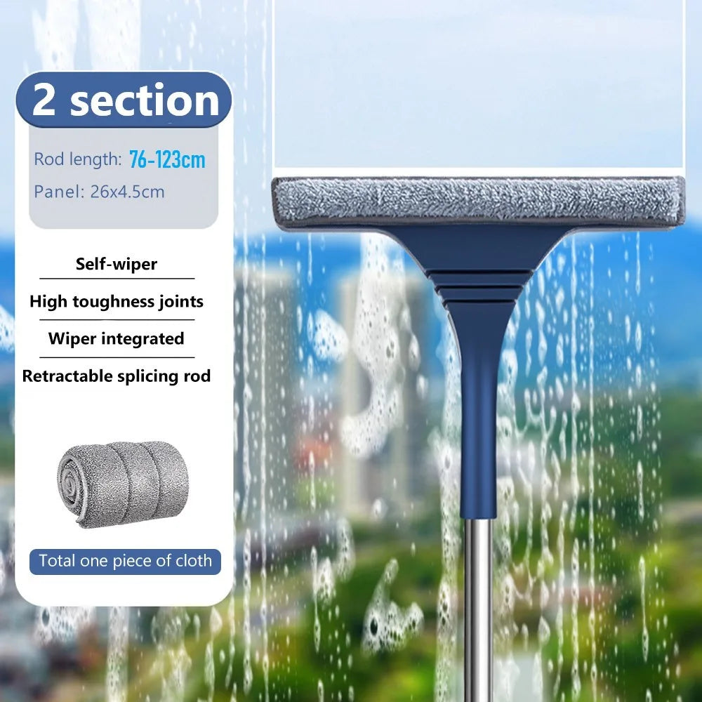 Window Cleaner Telescopic Handle Microfiber Scrubber & Squeegee