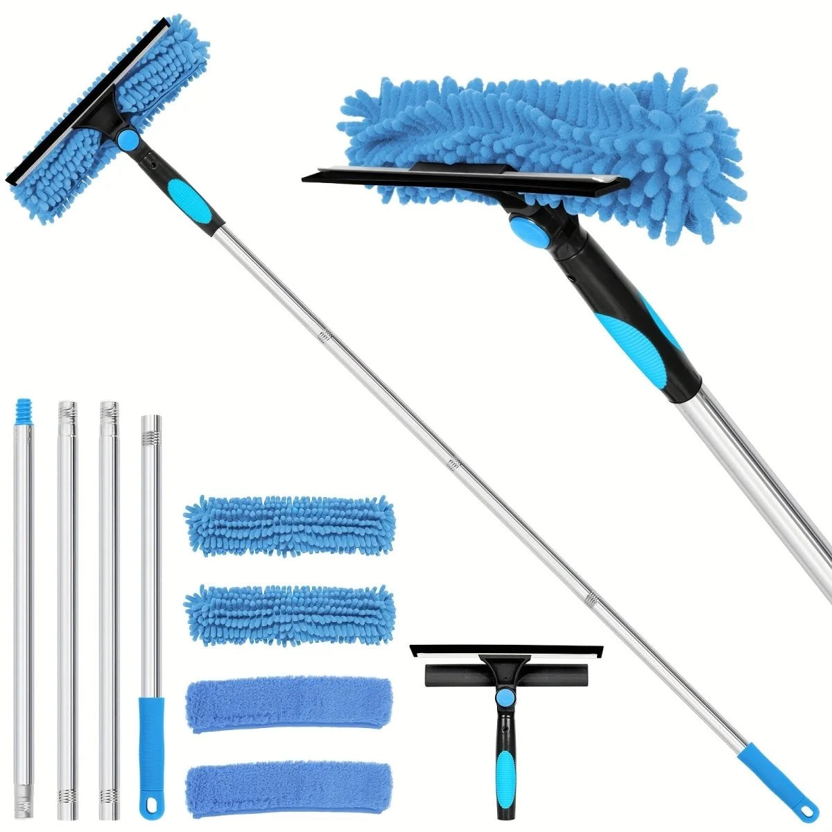 Window Cleaning Tool 2-in-1 Scrubber & Squeegee Telescopic Pole