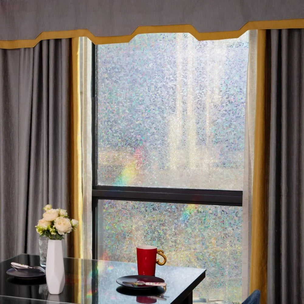 Window Film Prismatic Rainbow Repositionable 96 Percent UV Blocking