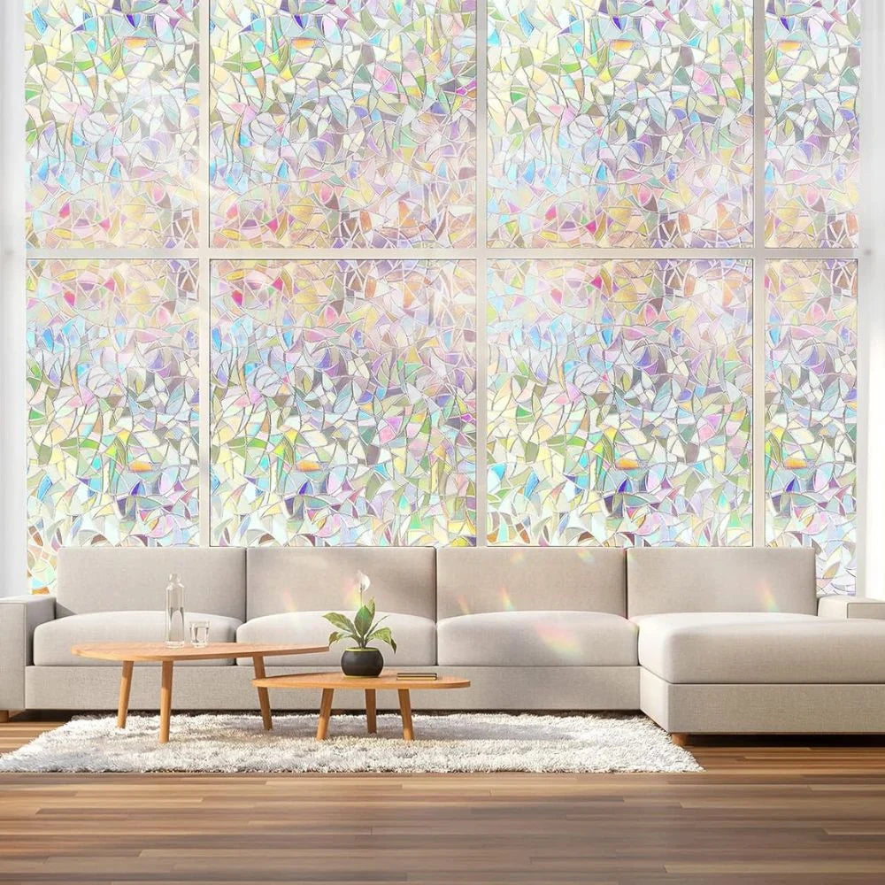 Window Film Prismatic Rainbow Repositionable 96 Percent UV Blocking