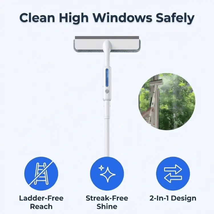 Window Squeegee Built-In Spray Extendable Handle