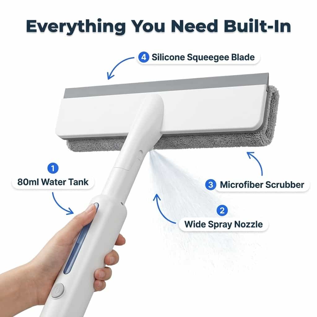 Window Squeegee Built-In Spray Extendable Handle