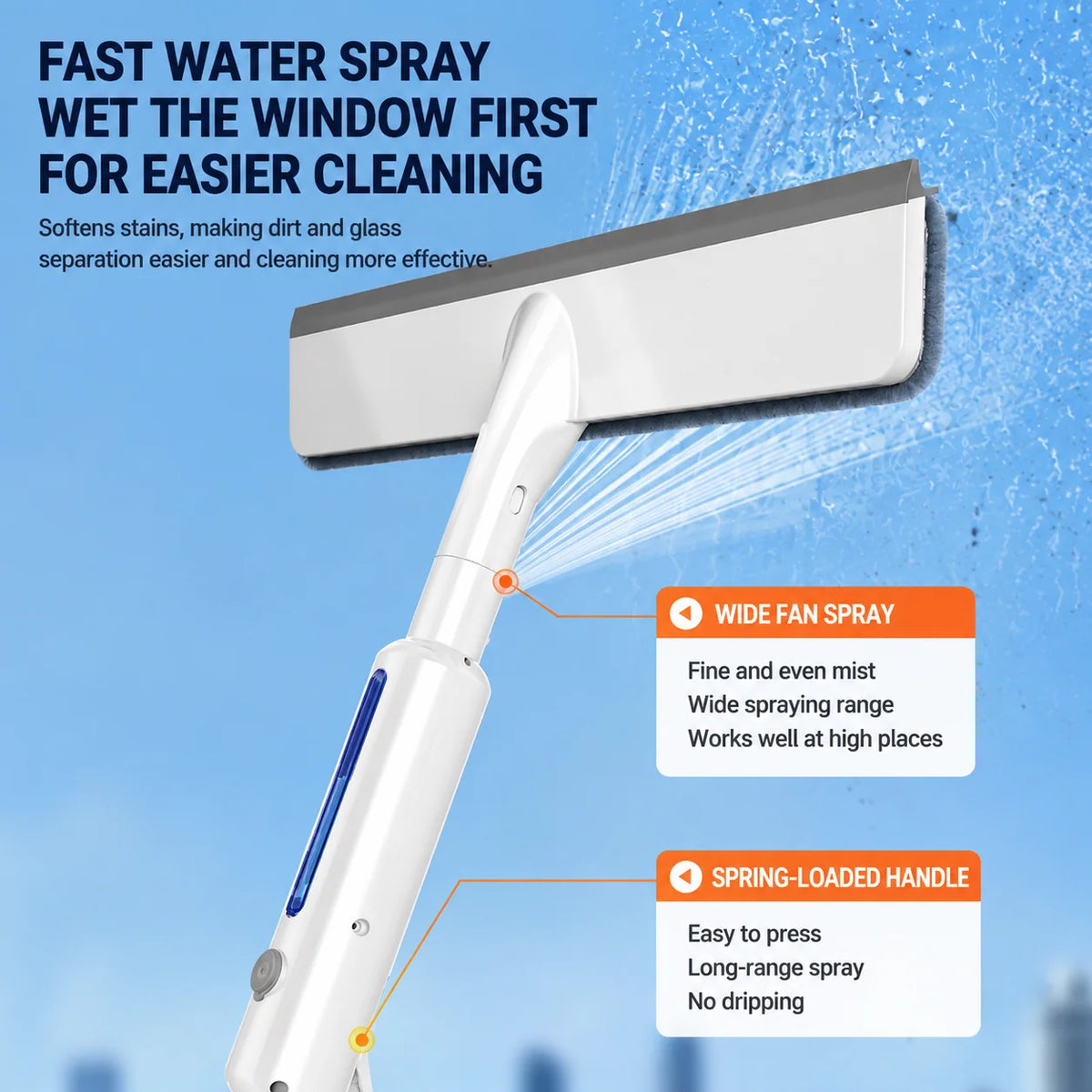 Window Squeegee Built-In Spray Extendable Handle