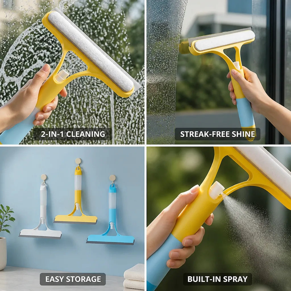 Window Squeegee Set Spray Bottle Sponge & Silicone Blade