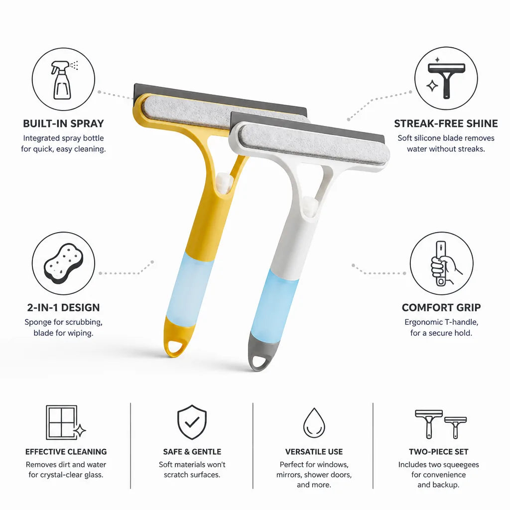 Window Squeegee Set Spray Bottle Sponge & Silicone Blade