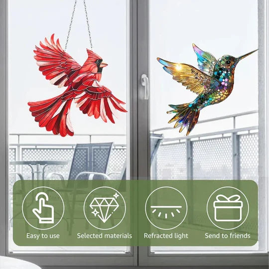 Window Suncatcher Bird Shape Multicolor Reflective Hanging Chain