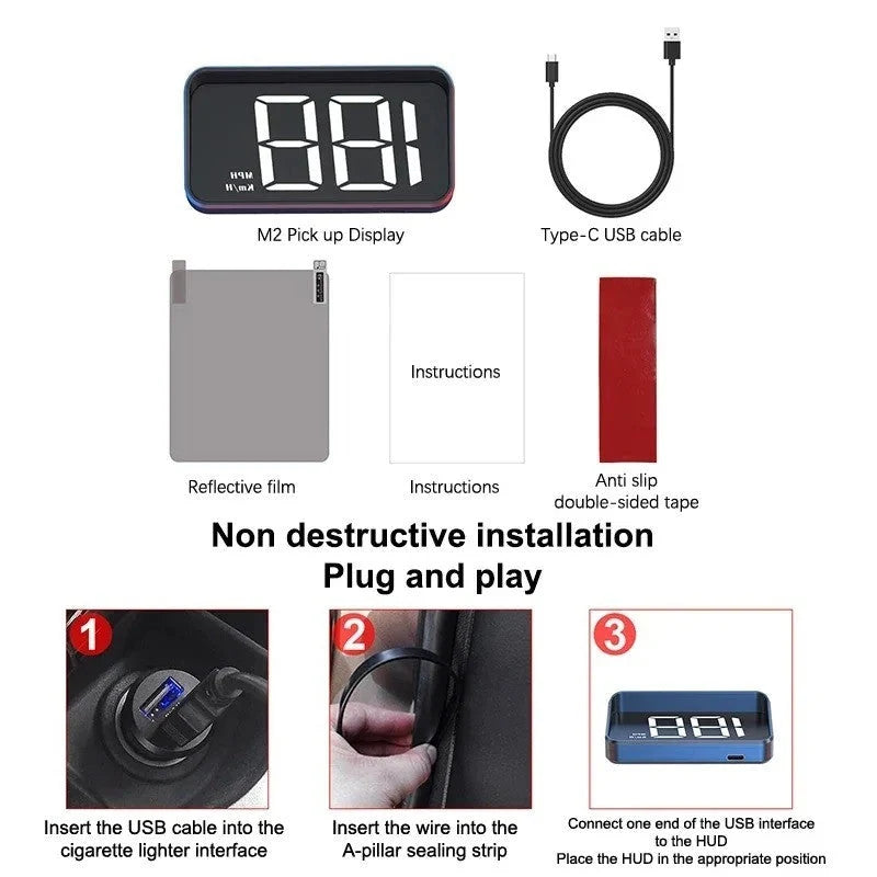 Windshield HUD Speedometer LED Projection Auto Brightness