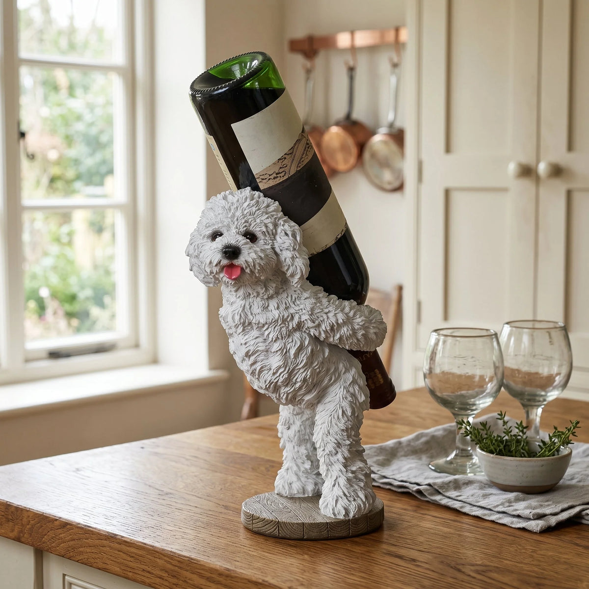 Wine Bottle Holder Resin Puppy Sculpture Decorative Display