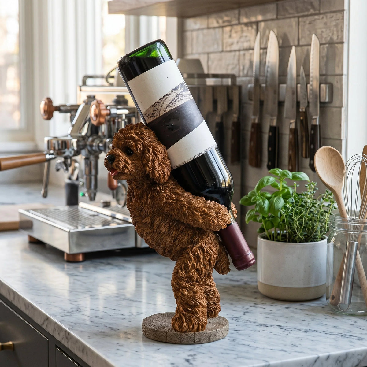 Wine Bottle Holder Resin Puppy Sculpture Decorative Display