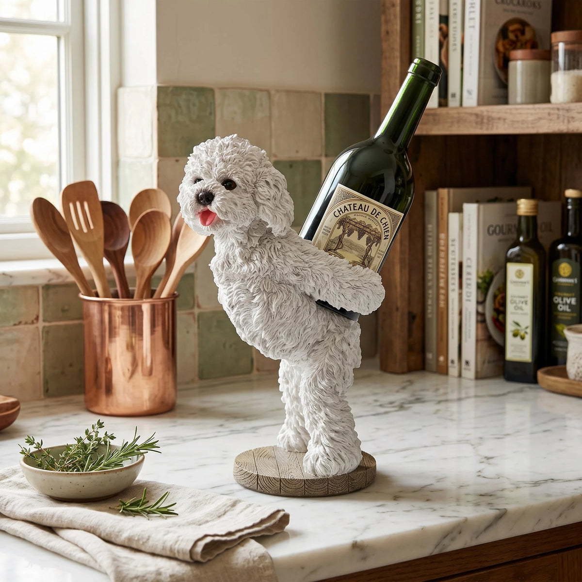 Wine Bottle Holder Resin Puppy Sculpture Decorative Display