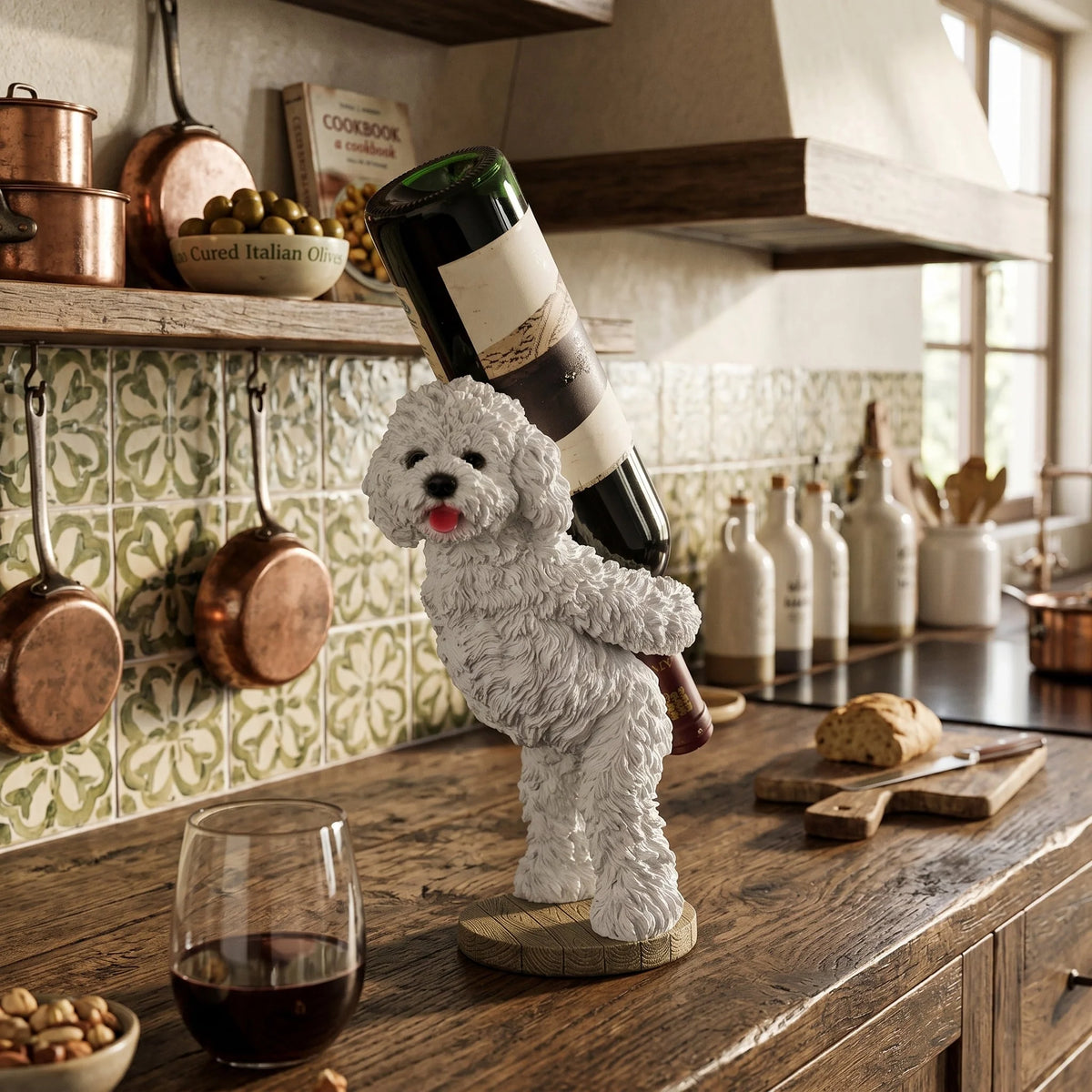 Wine Bottle Holder Resin Puppy Sculpture Decorative Display