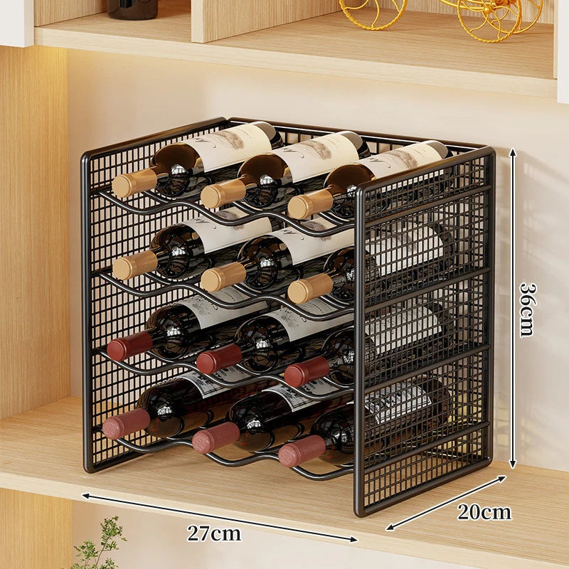 Wine Bottle Rack Powder-Coated Metal Stackable Space-Saving