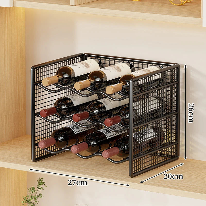 Wine Bottle Rack Powder-Coated Metal Stackable Space-Saving
