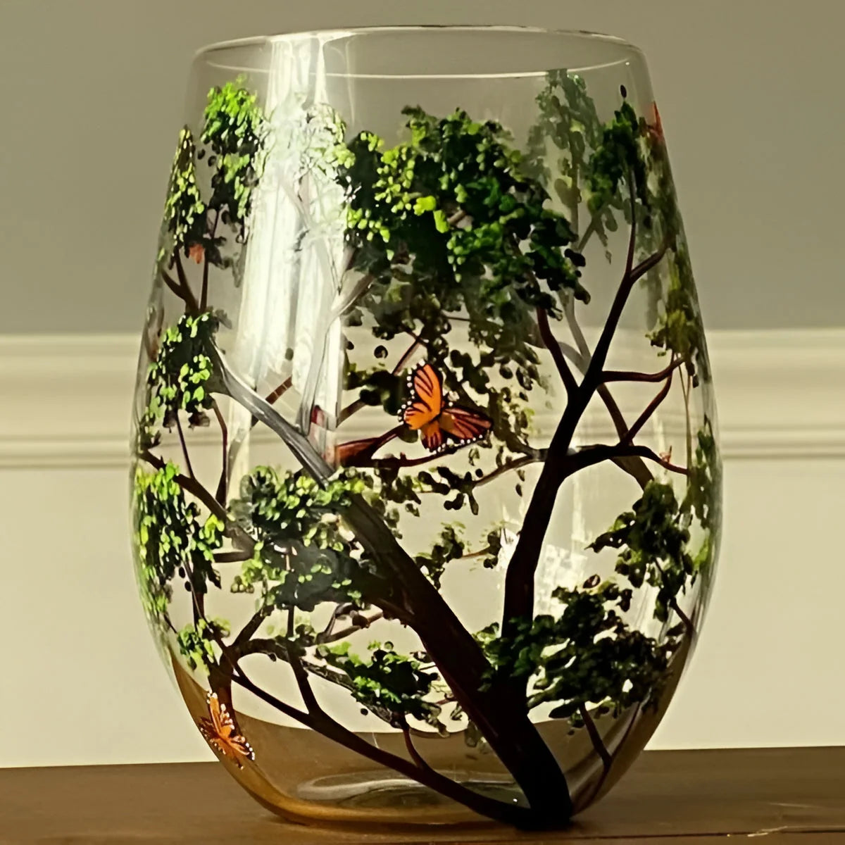 Wine Glass Hand Painted Seasonal Tree 12oz Dishwasher Safe