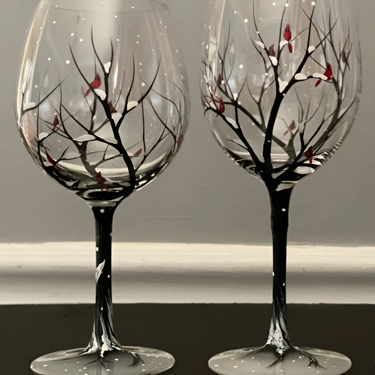 Wine Glass Hand Painted Seasonal Tree 12oz Dishwasher Safe