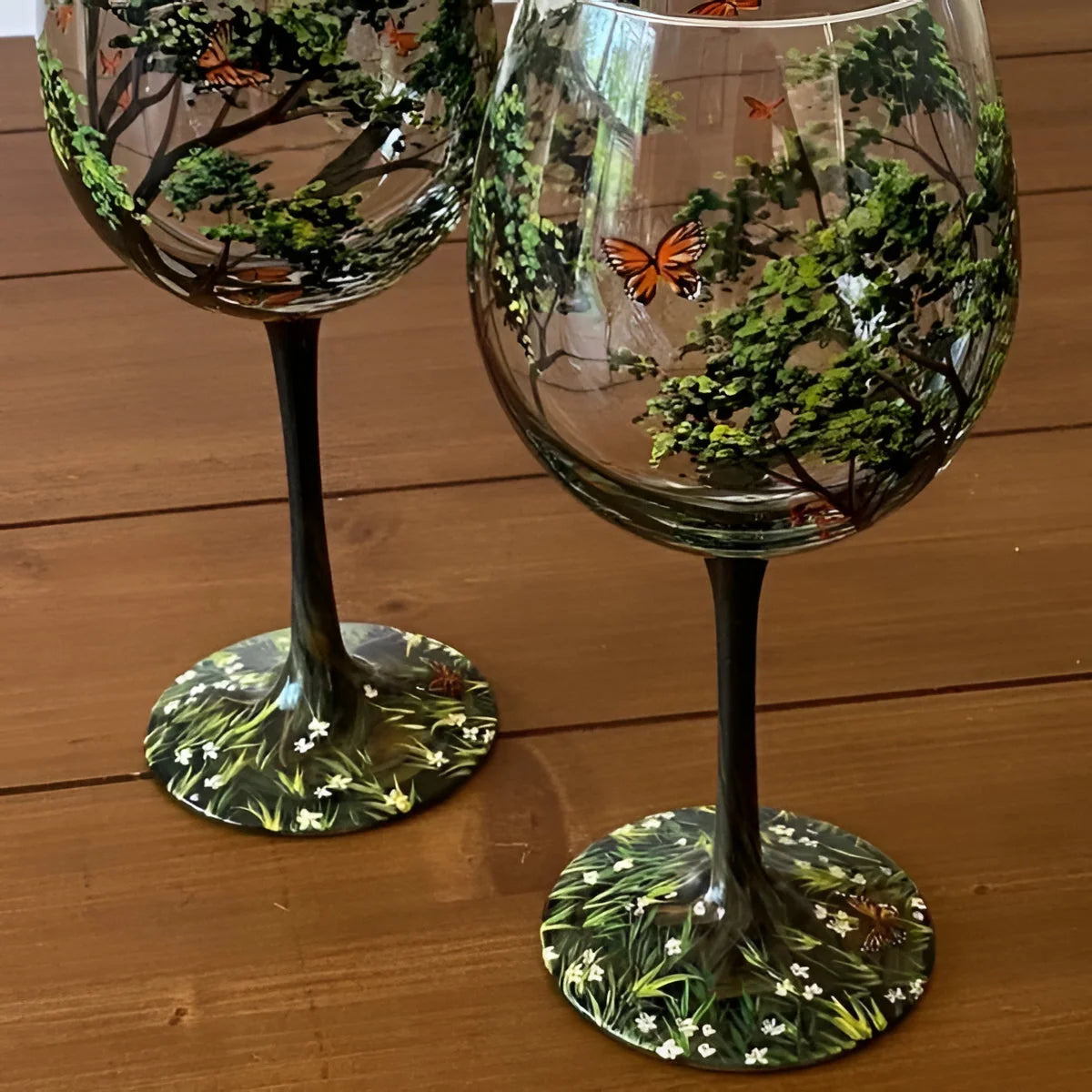 Wine Glass Hand Painted Seasonal Tree 12oz Dishwasher Safe